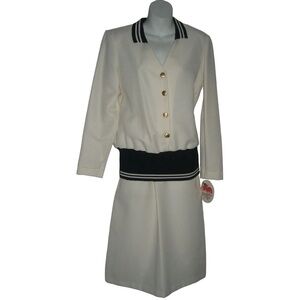 Vintage 50's Outfit Skirt Blouse Set Secretary Nautical Deadstock Ivory Striped